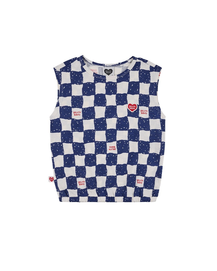 [SET] Blue Checkerboard Mesh Sleeveless Crop