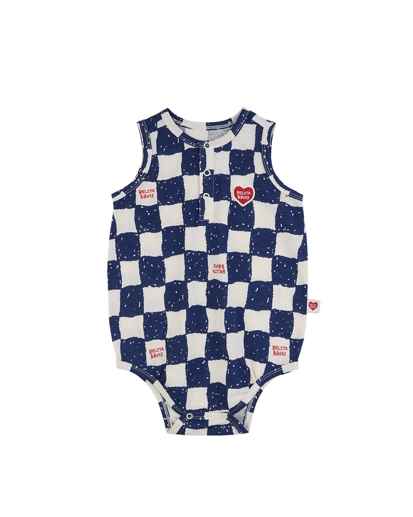 BABY Blue Checkerboard Mesh Sleeveless Bodysuit