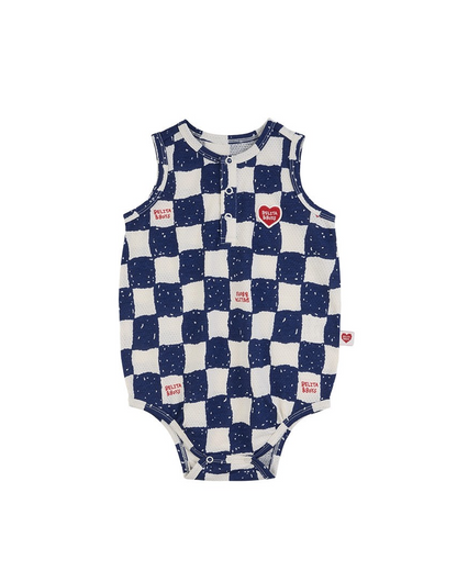 BABY Blue Checkerboard Mesh Sleeveless Bodysuit