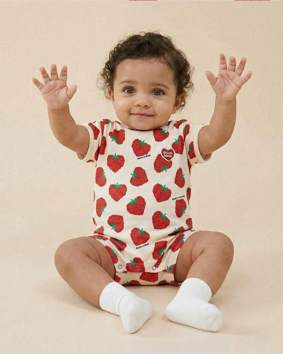 BABY Red Berry Pattern Short Jumpsuit