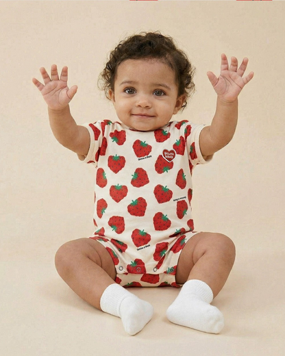 BABY Red Berry Pattern Short Jumpsuit