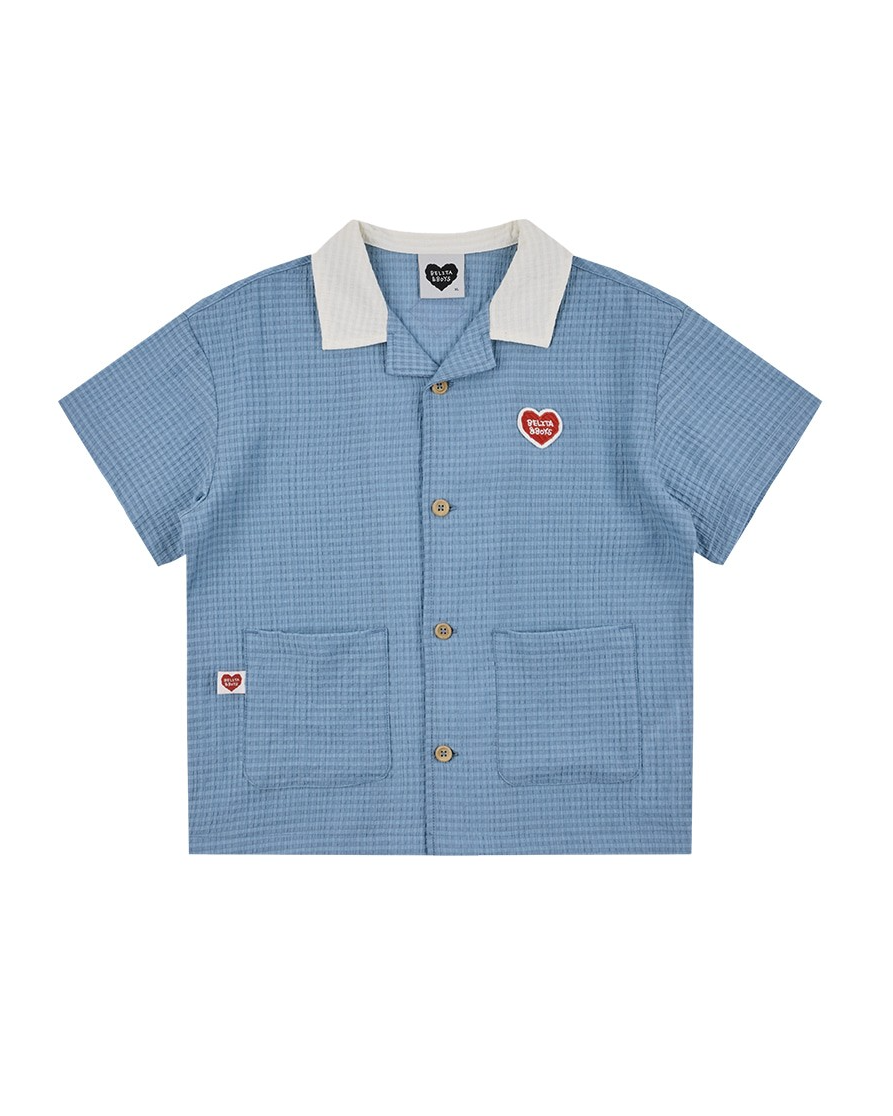 [SET] Light Blue Color Block Polysucker Shirt & Shorts