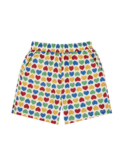 [SET] Cream Rainbow Heart Polysucker Shirt & Shorts
