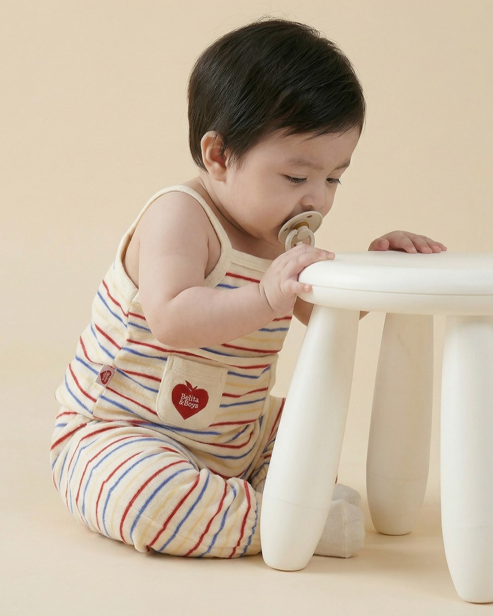 BABY Cream Bubble Apple Rainbow Stripe Terry Overall