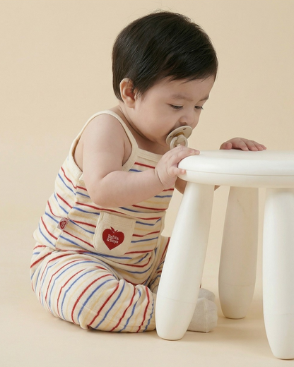 BABY Cream Bubble Apple Rainbow Stripe Terry Overall