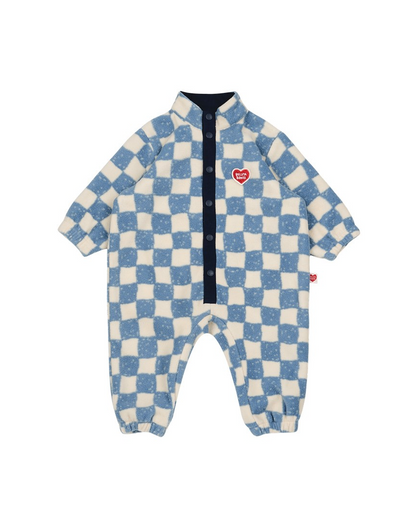 BABY Light Blue Checkerboard Fleece Jumpsuit