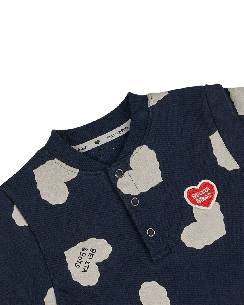 [BABY SET] Navy BB Heart Pattern Jumpsuit & Bonnet