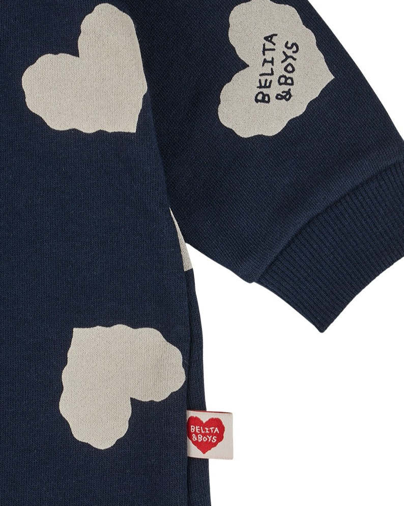 [BABY SET] Navy BB Heart Pattern Jumpsuit & Bonnet