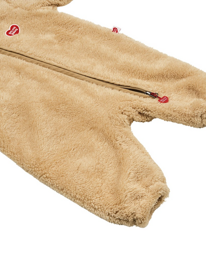 BABY Beige Bear Fur Hooded Jumpsuit