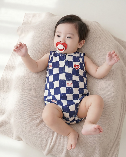 BABY Blue Checkerboard Mesh Sleeveless Bodysuit