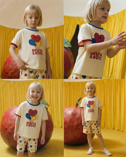 [SET] Cream Smile Heart Pattern Shorts