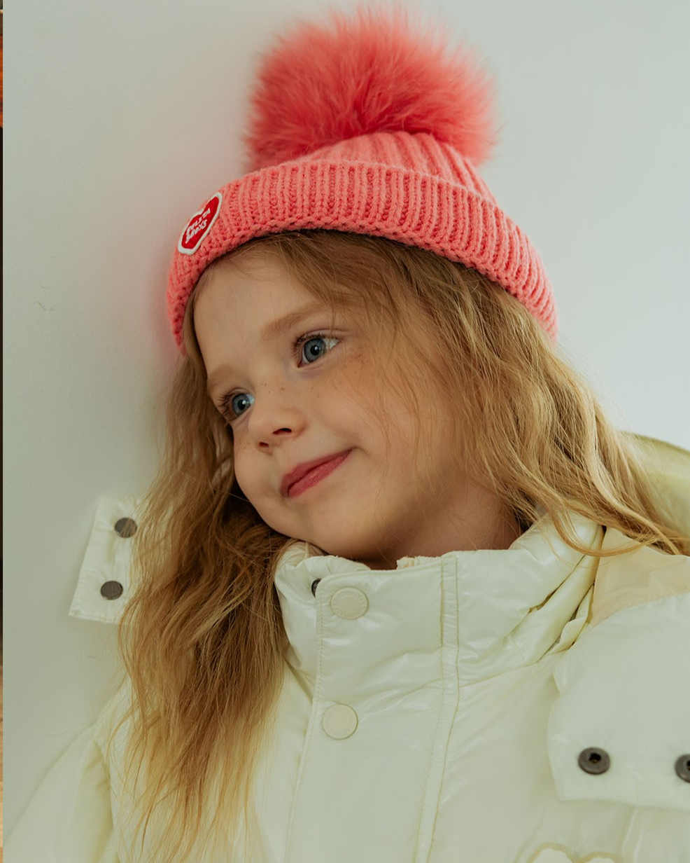 Pink BB Heart Pompom Beanie
