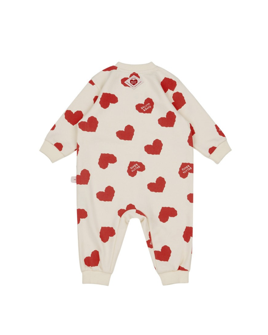 [BABY SET] Red BB Heart Pattern Jumpsuit & Bonnet