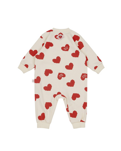 [BABY SET] Red BB Heart Pattern Jumpsuit & Bonnet