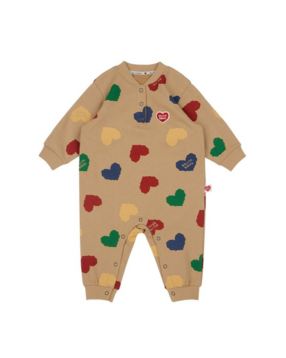 [BABY SET] Camel BB Color Heart Pattern Jumpsuit & Bonnet