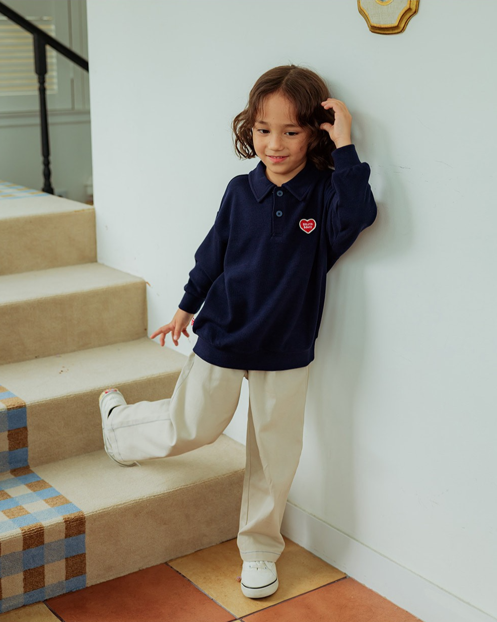 Navy BB Heart Collar Knit Sweater
