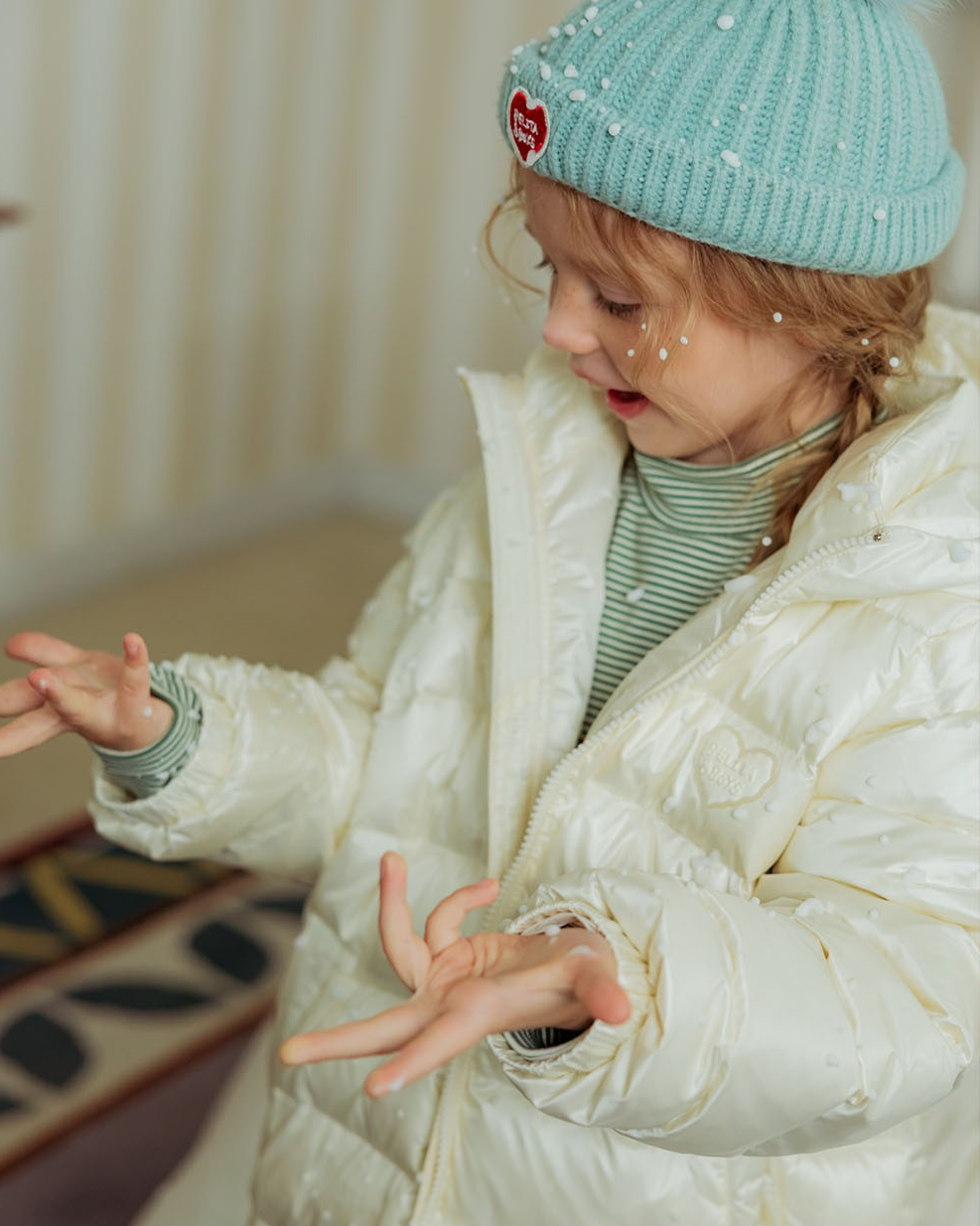 Cream BB Heart Duck Down Long Jumper