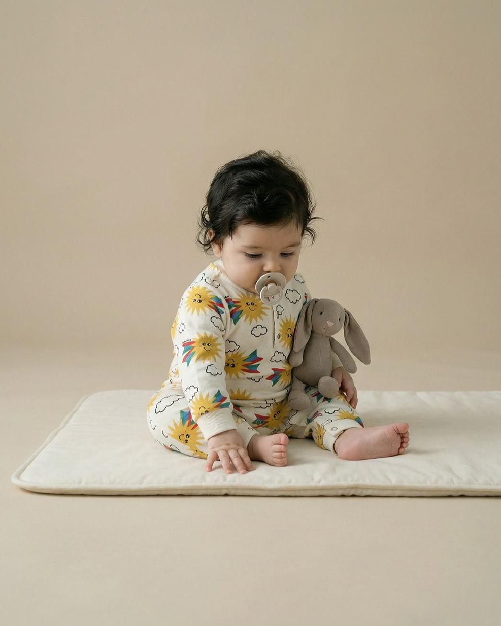 BABY Cream Sun Pattern Jumpsuit