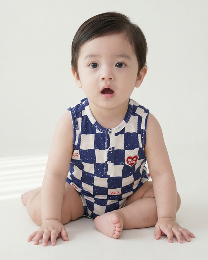 BABY Blue Checkerboard Mesh Sleeveless Bodysuit