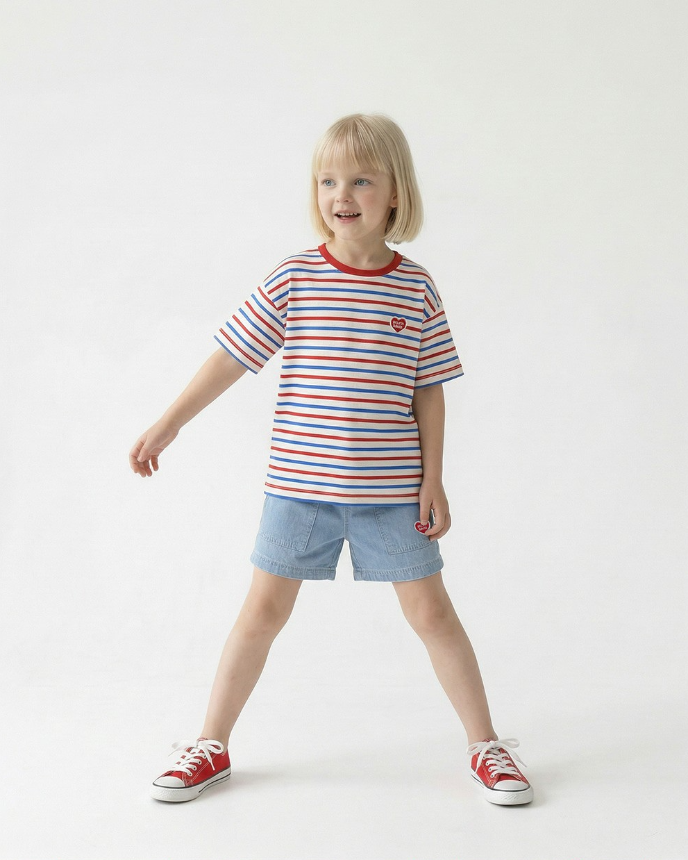 Light Blue BB Heart Fatigue Denim Shorts