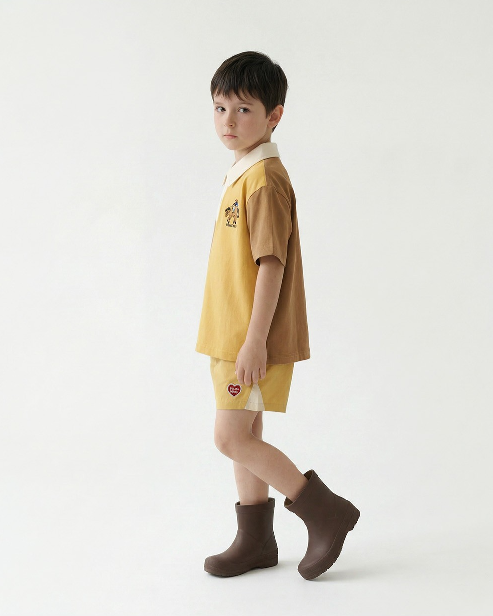 Yellow BB Heart Edge Color Block Shorts