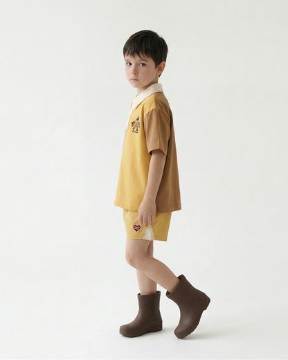 Yellow BB Heart Edge Color Block Shorts