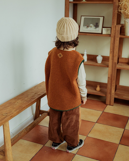 Brown BB Heart Color Block Dumble Fleece Vest