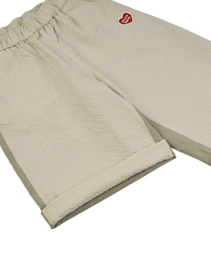 Light Beige BB Heart Color Block Polysucker Crop Pants