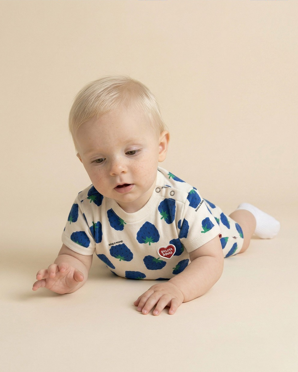 BABY Navy Berry Pattern Short Jumpsuit