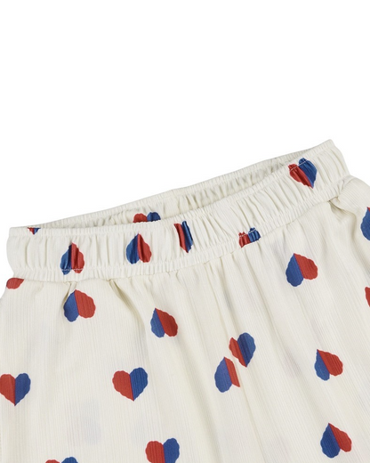 Ivory Red Blue Heart Pattern Crop Pants
