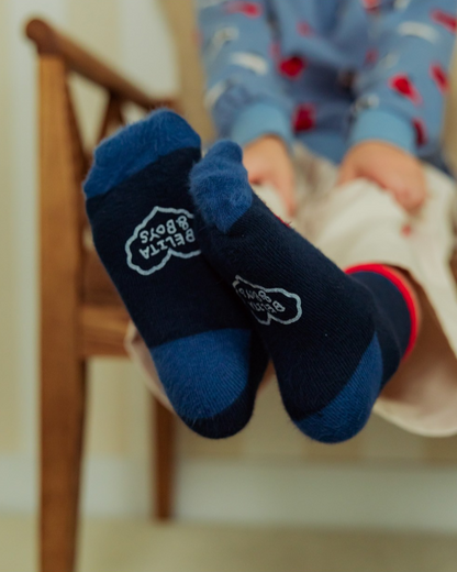 Navy BB Heart Rib Socks