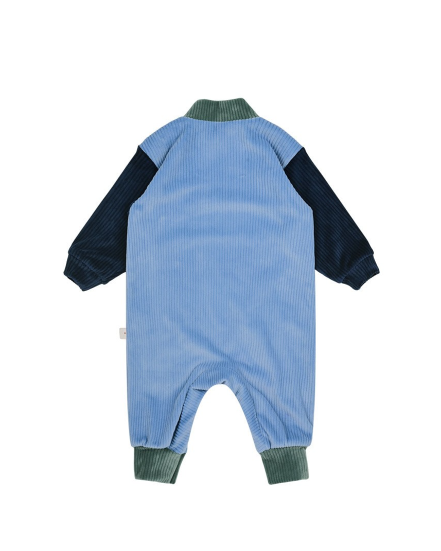 BABY Light Blue Color Block Velour Jumpsuit