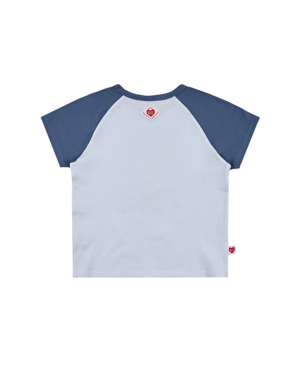 Light Blue Cloud Color Block Waffle Short Sleeve