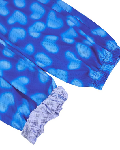 Blue Water Dye Heart Pattern Mesh Jogger