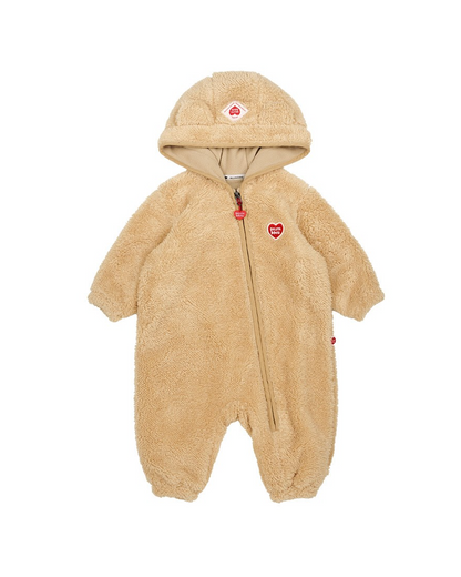 BABY Beige Bear Fur Hooded Jumpsuit