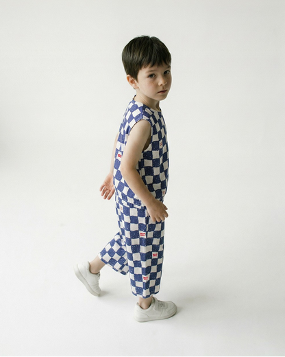 [SET] Blue Checkerboard Mesh Sleeveless Crop