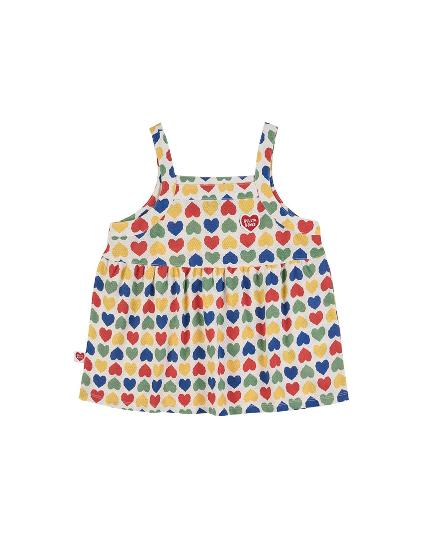 [GIRL SET] Cream Rainbow Heart Mesh Frill Sleeveless Shorts