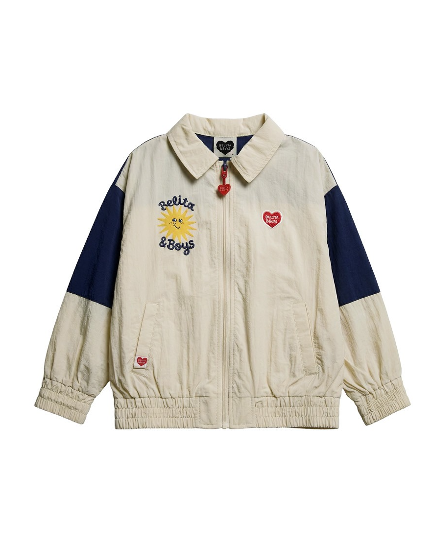 Cream Sun Color Block Collar Windbreaker
