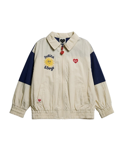 Cream Sun Color Block Collar Windbreaker