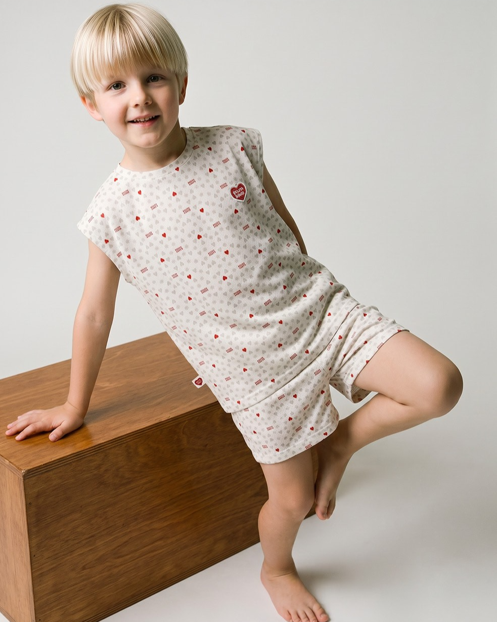 [SET] Light Grey Heart Star Mesh Sleeveless Shorts