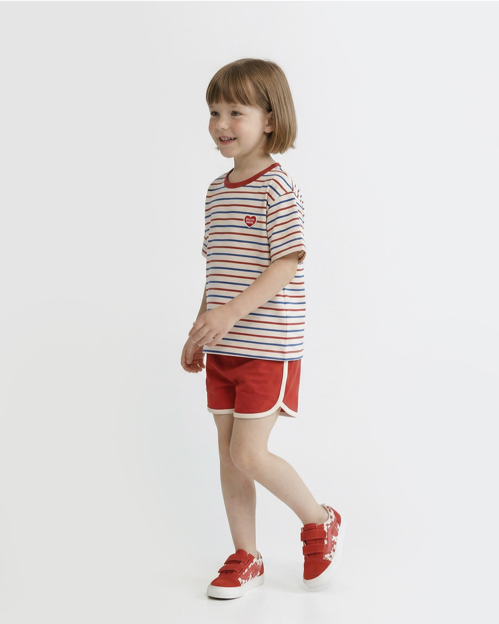 [SET] Red BB Heart Multi Stripe Shorts