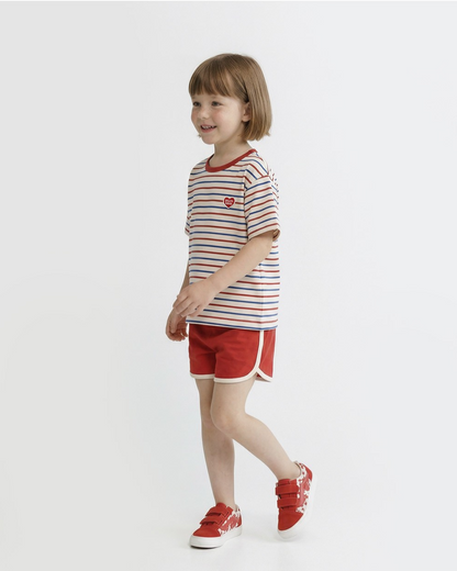 [SET] Red BB Heart Multi Stripe Shorts
