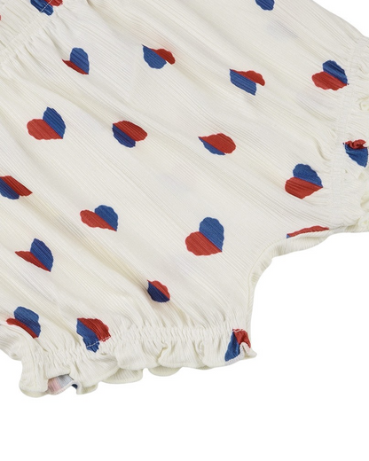 [BABY GIRL SET] Ivory Red Blue Heart Pattern Sleeveless Shorts