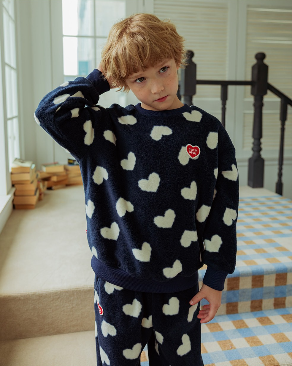 [SET] Navy BB Heart Pattern Fleece Jogger