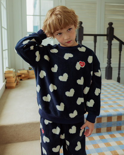 [SET] Navy BB Heart Pattern Fleece Jogger