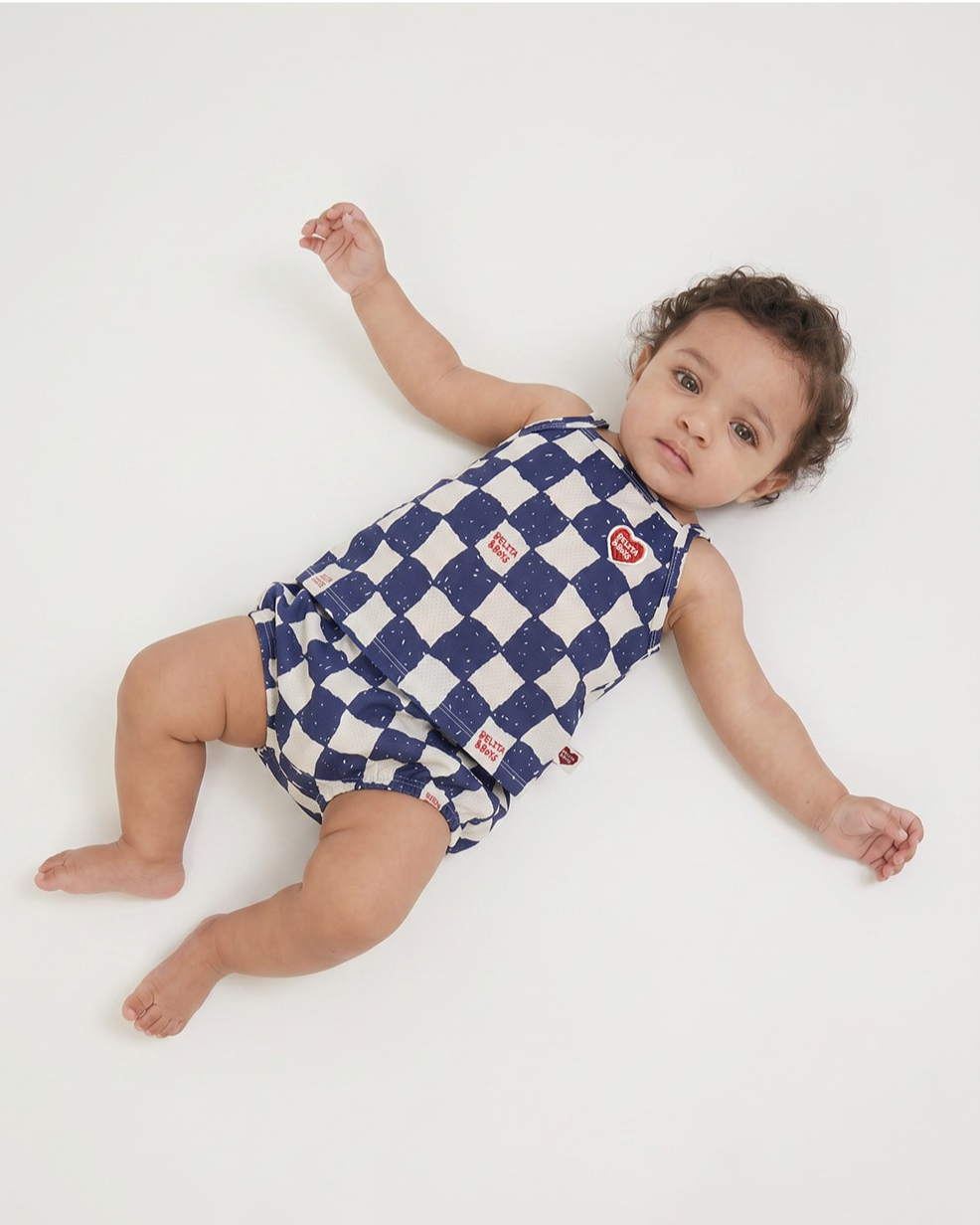 [BABY SET] Blue Checkerboard Mesh Sleeveless Shorts