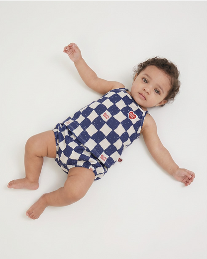 [BABY SET] Blue Checkerboard Mesh Sleeveless Shorts