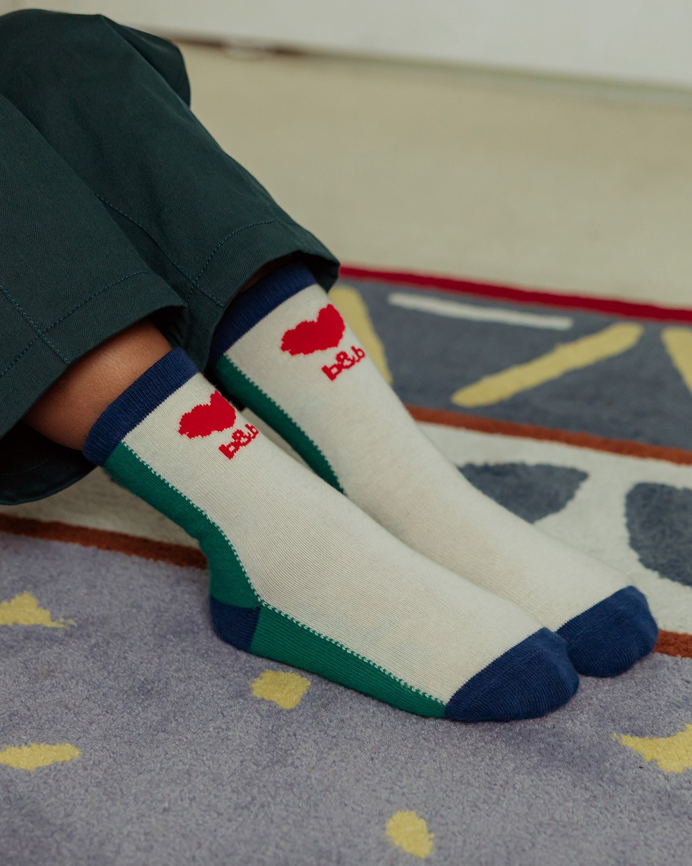Light Green BB Heart Color Block Socks