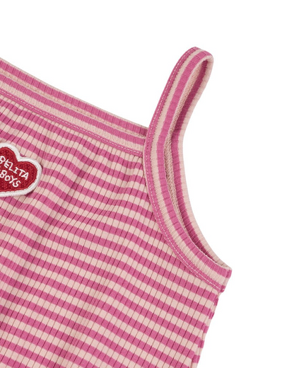 BABY GIRL Pink BB Heart Stripe Sleeveless Bodysuit
