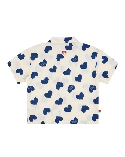 [SET] Blue Heart Pattern Polysucker Shirt & Shorts